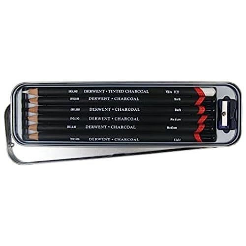 Derwent Kömür Kalemleri, Çizim ve Yazma, 6lı Set, Açık, Orta, Koyu ve Renkli Kömür, Karıştırma ve Bulaşma için İdeal, Kalemtıraş Dahil, Profesyonel Kalite, 0700838