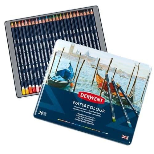 Derwent Watercolour Serisi Sulandırılabilir Kuru Kalem Seti - 24 Renk Metal Kutulu