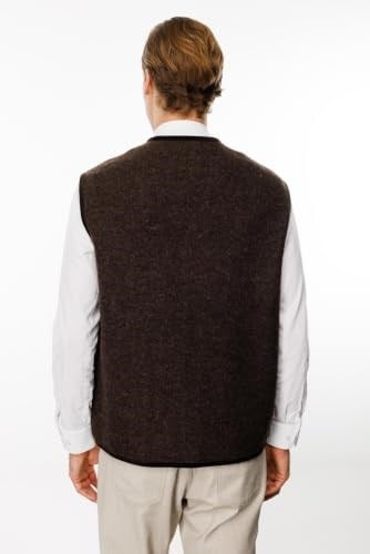 Desen Triko Erkek V Yaka Astarı Desenli Yün Yelek 24583 Kahverengi - Bedenler: Beden;S, M, L, XL, XXL
