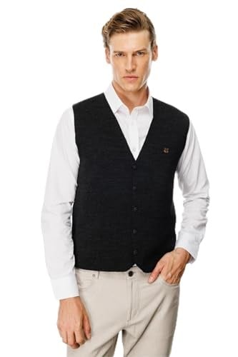 Desen Triko Erkek V Yaka Düz Yün Yelek Antrasit Beden;2XL,Renk;Antrasit
