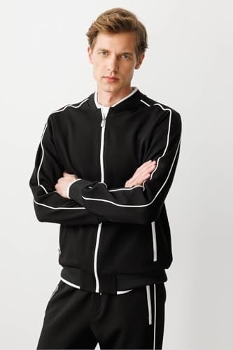 Desen Triko Hakim Yaka Kol Ucu Ve Eteği Çizgili Eşofman Üstü, 25445 - Bedenler: M, L, XL, XXL