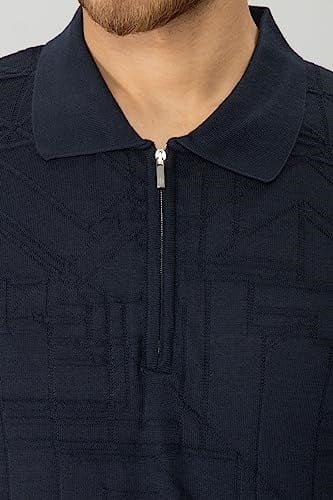 DESENLI POLO YAKA FERMUARLI TRIKO TSHIRT LACİVERT