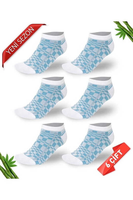 Desenli Sim Detaylı Kadın Bambu Patik Çorap 6lı Set