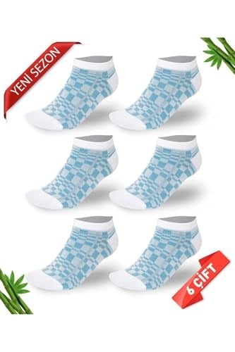 Desenli Sim Detaylı Kadın Bambu Patik Çorap 6lı Set