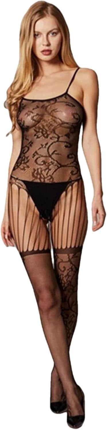 Desenli Vücut Çorabı-129 SİYAH L-XL