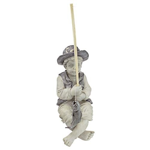 Design Toscano Frederic Avignon Boy Balıkçı Bahçe Heykeli, 38 cm, Poliresin, İki Tonlu Taş
