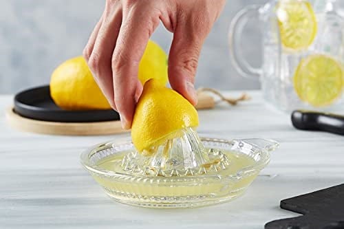 DESTALYA Cam Limon Sıkacağı | Portakal ve Narenciye Sıkacağı | Manuel, Şeffaf Cam, Kolay Temizlenir | Kulplu Taze Meyve Suyu Sıkacağı