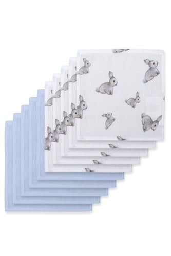 DEUX LAPINS% 100 Pamuk Iconique Lapin & Endless Blue 10`lu Müslin Ağız Bezi Paketi CLOTHMP2001-B