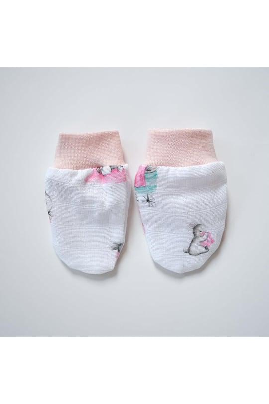 DEUX LAPINS% 100 Pamuk Müslin Eldiven – Bébé Lapin Rose YNDGELDVN-1019