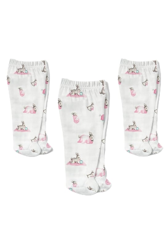DEUX LAPINS% 100 Pamuk Müslin Patikli Alt 3’lü Set – Bébé Lapin Rose YNDGNALT-1018