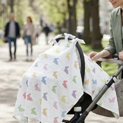 DEUX LAPINS% 100 Pamuk Müslin Puset Örtüsü Rainbow Lapin - Çok Renkli Tavşanlar PUSET1017-P-