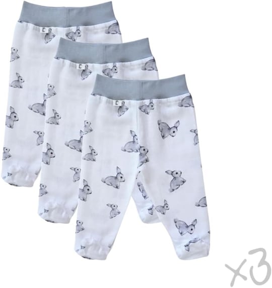 DEUX LAPINS% 100 Pamuk Yenidoğan Müslin Patikli Alt 3’lü Set Iconique Lapin - Gri Tavşan Desenli YNDGNALT-1001