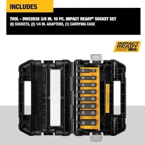 DEWALT DW22838 Darbe Anahtarı Seti, 3/8 İnç, 10 Parça, SAE