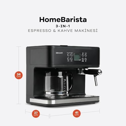 Dexart DX-1341 Home Barista 3-in-1 Filtre Kahve ve Espresso Makinesi, Siyah