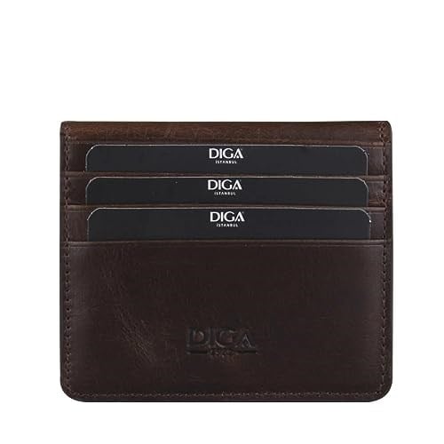 Diga Çıtçıtlı Kartlık Gerçek Deri 8 Kartlık Bölmeli Kartvizit Para Bölmeli Kadın Erkek Cüzdan 10x8.5x1.5 cm Koyu Kahverengi