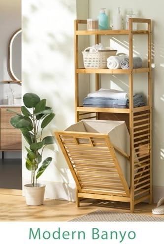 Digithome Bambu Kirli Sepetli 3 Raflı Çok Amaçlı Banyo Düzenleyici Çamaşır Sepeti Organizer DB-0002 - Bedenler: 74cm, 80cm, 95cm, 118cm, 98cm