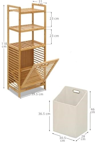 Digithome Bambu Kirli Sepetli 3 Raflı Çok Amaçlı Banyo Düzenleyici Çamaşır Sepeti Organizer DB-0002 - Bedenler: 74cm, 80cm, 95cm, 118cm, 98cm