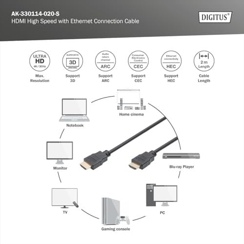 Digitus AK-330114-020-S 2 Metre HDMI Kablo Altın - Seçenekler: 4K/30Hz - UHD - Tip A uzatma...