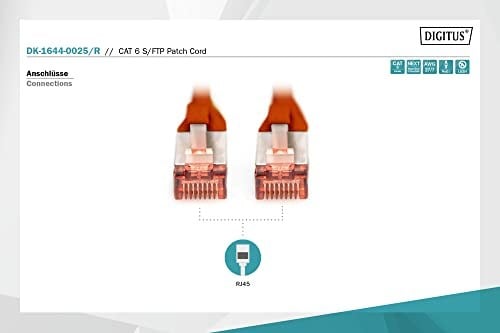 Digitus DK-1644-0025-R Cat.6 Patch Kablo, S-Ftp, Halogenfree, Awg 27/7, 0.25 Metre, Kırmızı Renk