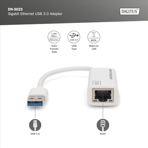 Digitus DN-3023 Usb 3.0 - Gigabit Ethernet Adaptör Usb-A Konnektör, 10/100/1000 Mbps, Usb 3.0, Xp, Vista,7,8, Mac Os X, Linux - Seçenekler: USB 3.0 - Gigabit Ethernet 1 GBit/s...