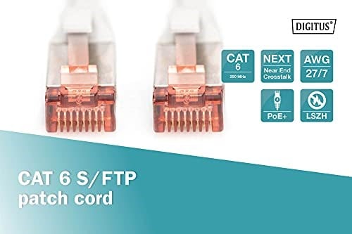 Digitus Professional Cat 6 S-FTP optik ara bağlantı kablosu 0,25 m Gri DK-1644-0025 | 1 Gbit/s – PoE++ – AWG 27/7 – LSZH – RJ45 ağ kablosu yama kablosu – Cat 6A ve Cat 7 ile uyumlu