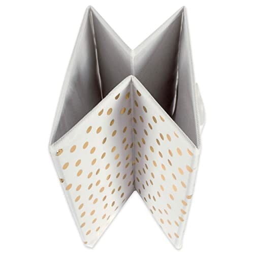 DII Dokumasız Saklama Koleksiyonu Puantiyeli Katlanabilir Çöp Kovası Büyük Set, 13x13x13 Küp, Beyaz ve Altın, 2 Parça