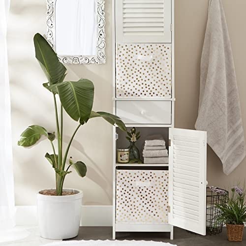 DII Dokumasız Saklama Koleksiyonu Puantiyeli Katlanabilir Çöp Kovası Büyük Set, 13x13x13 Küp, Beyaz ve Altın, 2 Parça