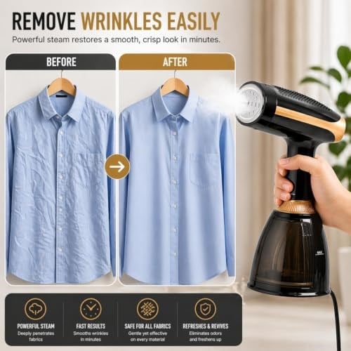 Dikey Buharlı Ütü, 1500W Güçlü Motorlu Hızlı Isınmalı 280 ml Geniş Su Hazneli 95 cm Kablolu Kırışıklık Giderici Tüm Kumaşlara Uygun Taşınabilir Ev Seyahat Tatil Kullanımı İçin Pratik Buharlı Ütü