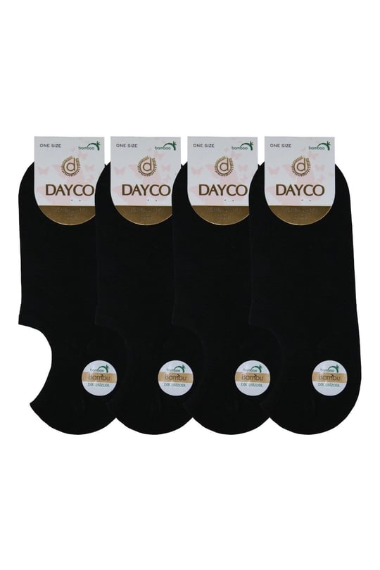 Dikişsiz Siyah Renk Kadın Bambu Sneakers Çorap (Görünmez Bambu Çorap) 4lü Paket - 35-38 - 570SYH