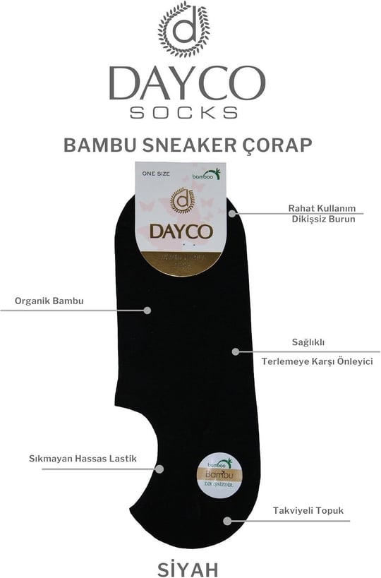 Dikişsiz Siyah Renk Kadın Bambu Sneakers Çorap (Görünmez Bambu Çorap) 4lü Paket - 35-38 - 570SYH