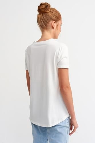 Dilvin Bisiklet Yaka Basic T-shirt Ekru ekru s