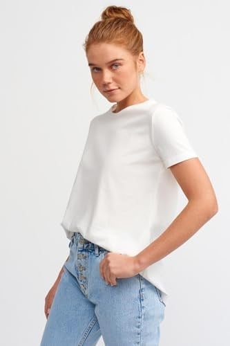 Dilvin Bisiklet Yaka Basic T-shirt Ekru ekru s
