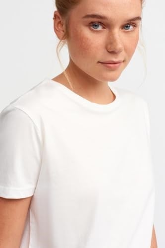 Dilvin Bisiklet Yaka Basic T-shirt Ekru ekru s