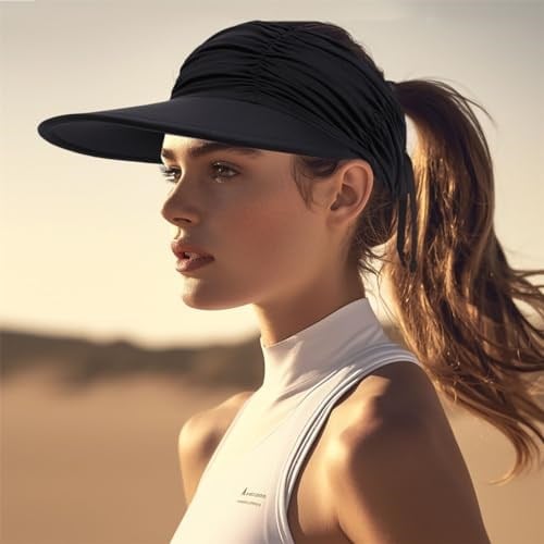 Dış mekan kadın vizörlü güneş şapkası, büyük kenarlı, üstten açık güneş koruma şapkası, plaj spor şapkası, ayarlanabilir plaj şapkası, yazlık şapka, güneş vizörü şapkası