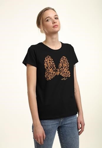 Disney Mickey Classic - Animal Print Bow Bisiklet Yaka T-Shirt Tişört Kadın