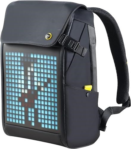 DIVOOM Pixoo Pixoo Pixoo Pixoo Art Laptop Sırt Çantası Erkek 15 inç Su Geçirmez Okul Sırt Çantası Laptop Sırt Çantası Kadın Günlük Çantası 16 x 16 RGB LED Ekranlı Erkek Kadın Okul İş Seyahat, Siyah