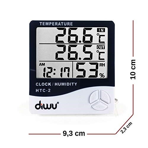 Diwu HTC-2 Problu Termometre Nem Ölçer Saat Takvim
