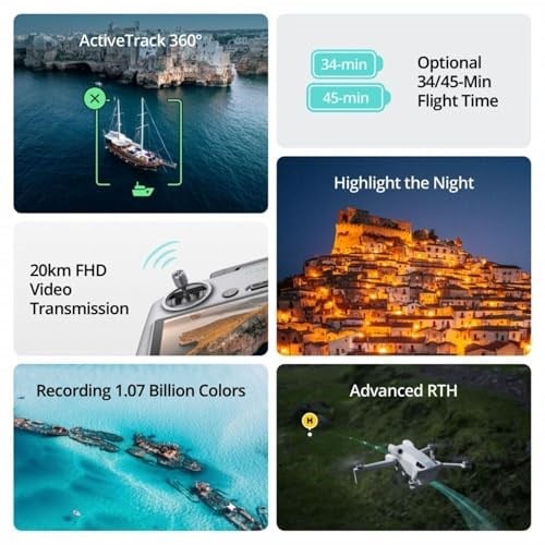 DJI Mini 4 Pro Fly More Combo Plus (DJI RC 2) (Ekranlı Kumanda) - 4K HDR Kameralı Mini Drone, 20 km (FCC) Maksimum Video Aktarım Mesafesi, Çok Yönlü Engel Algılama, 45 Dakikalık Uçuş, 2 Akıllı Batarya