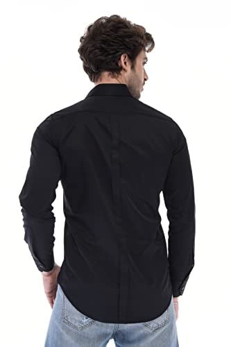 Dm.ZAWA Pamuklu Günlük Erkek Gömlekleri Uzun Kollu Düz Gömlekler (Slim Fit)