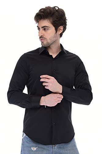 Dm.ZAWA Pamuklu Günlük Erkek Gömlekleri Uzun Kollu Düz Gömlekler (Slim Fit)