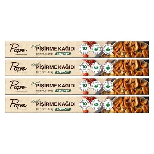 Doğal Fırın Pişirme Kağıdı 40 Yaprak (4x10), 37x42 cm Kesilmiş Yağlı Kağıt, Yapışmaz PFAS Free Fırın Kağıdı (37x42, 4 paket, 40.0)