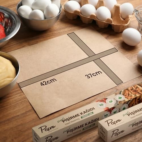 Doğal Fırın Pişirme Kağıdı 40 Yaprak (4x10), 37x42 cm Kesilmiş Yağlı Kağıt, Yapışmaz PFAS Free Fırın Kağıdı (37x42, 4 paket, 40.0)