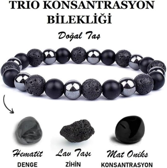 Doğal Taş Bileklik, Siyah, Unisex