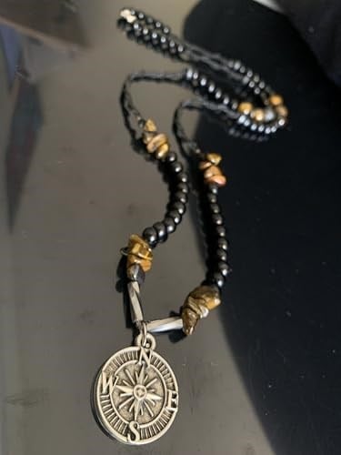 Doğaltaş erkek kolye pusula özel tasarım kaplan gözü HANDMADE casual style