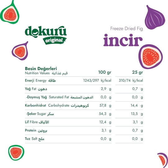 Dokuru Original İncir Atıştırmalık Meyve Cipsi - Dondurularak Kurutulmuş İncir - 25 gr