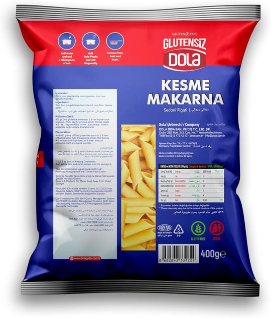 Dola Glutensiz Kesme Makarna 400 gr