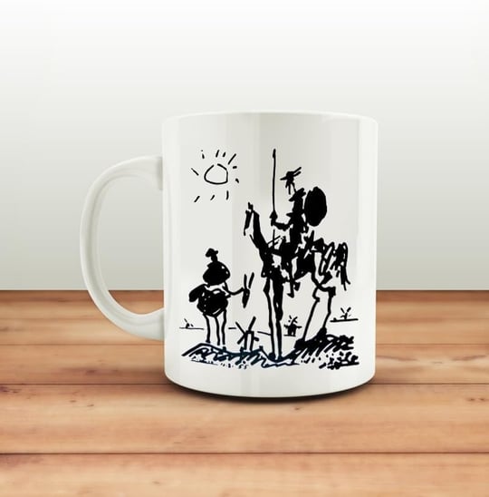 Don Kişot Kupa Bardak Coffee Mug Beyaz Kulplu Seramik Kupa