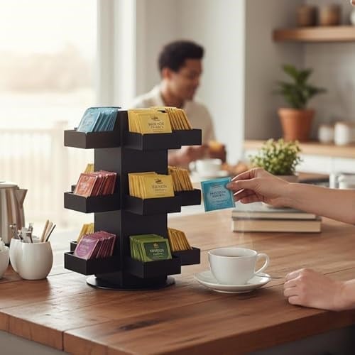 Döner 12 Bölmeli Poşet Çay Standı 4x3 Model-1 SİYAH