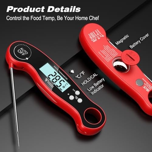 DOQAUS Et Termometreleri, Anında Okunabilen Suya Dayanıklı Gıda Termometresi, Arkadan Aydınlatmalı Dijital Pişirme Termometresi, Fodable Uzun Prob, Otomatik Açma/Kapama, Mutfak için Barbekü Termometre