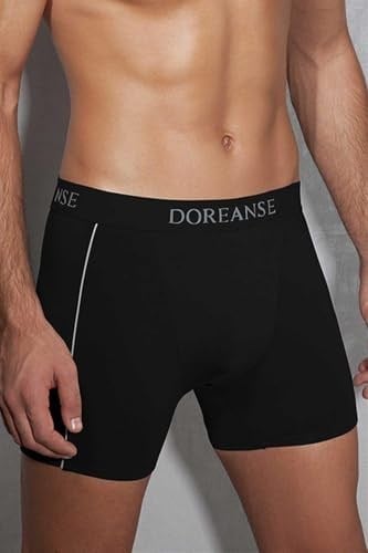 Doreanse Erkek Modal Çizgili Büyük Beden Normal Paça Siyah Boxer C0T8N7O1